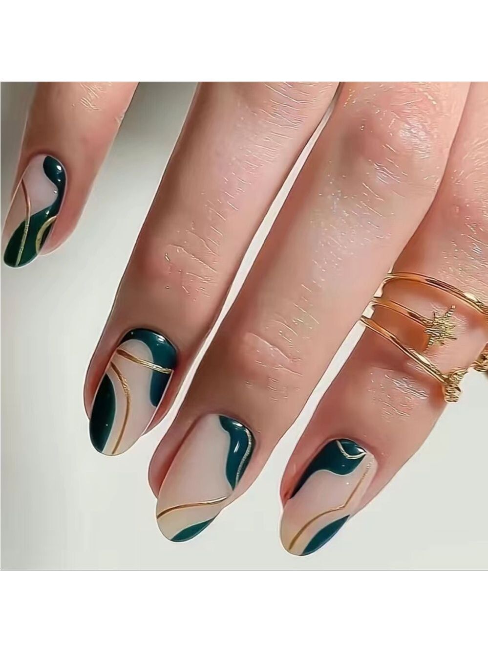 Emerald Swirl - Nail Junkie - full artificial nail set